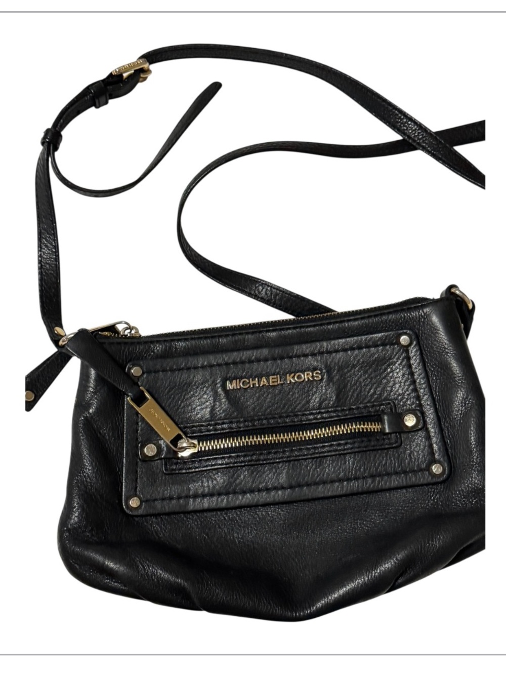Michael Kors Black Leather Crossbody with Gold Hardware